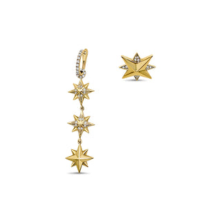 Salma Eight-pointed Star 14k Gold and Diamond Stud