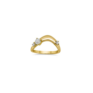 Luna Diamond and Moonstone 14K Gold Curved Stacking Ring